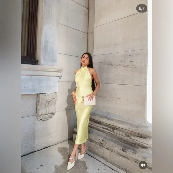 Zara butter Yellow Backless Halter maxi Dress holiday evening wedding - Picture 4 of 16